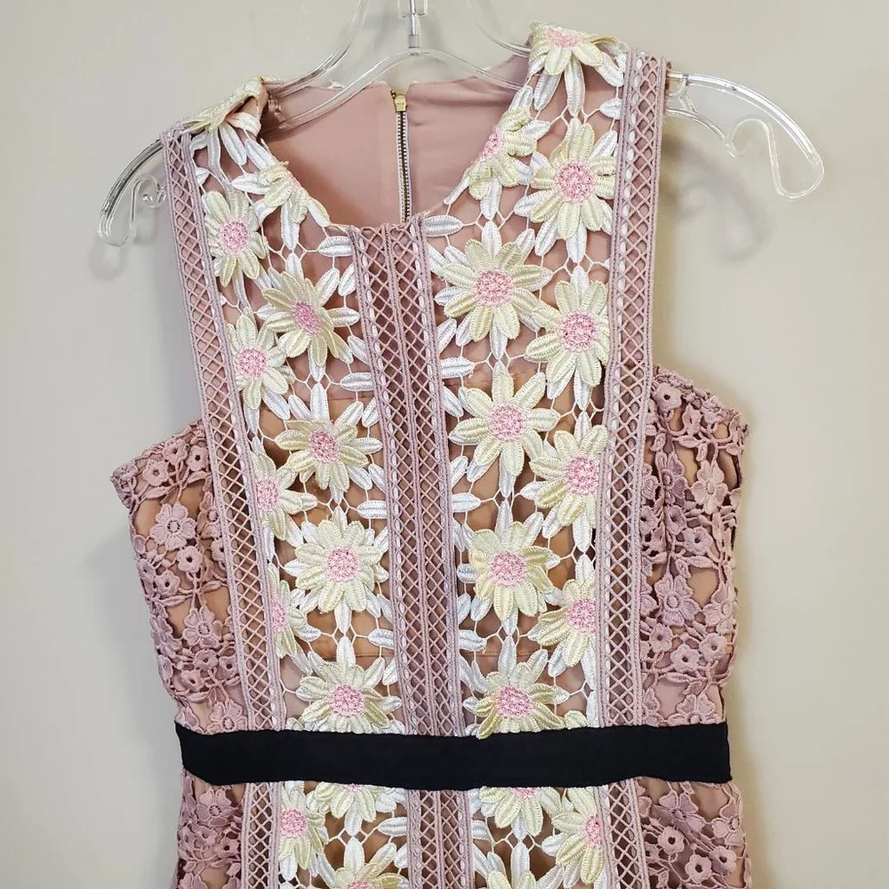 Self Portrait Daisy Floral Applique Lace Nude Illusion Midi Dress Wedding Size 6 - Picture 4 of 13